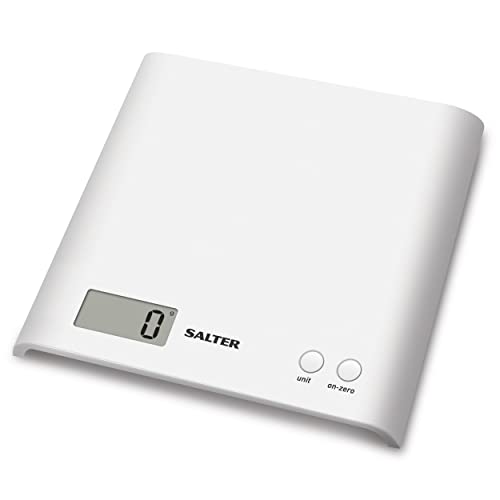 Salter 1066 WHDR15 Báscula De Cocina Digital, Pantalla LCD, Diseño Fino, Función ‘Añadir Y Pesar’, Fácil De Limpiar, Medir Alimentos Para Hornear Y Cocinar, Capacidad De 3 kg, Plástico, Blanco