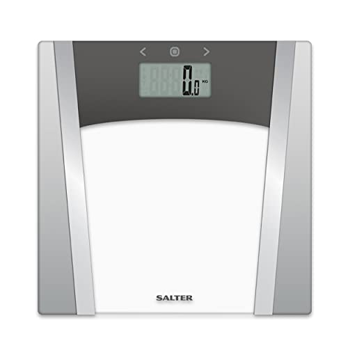 Salter 9127 SVSV3R Báscula Analizadora De Vidrio Con Pantalla Grande, Mide El Peso, Grasa, Agua Corporal, Masa ósea, IMC y TMB, Memoriza 10 Usarios, Incluye Modo Atleta, Con Capacidad De Hasta 180 kg