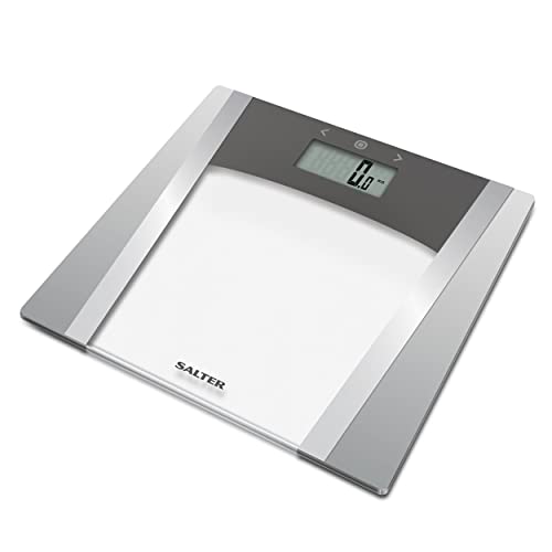 Salter 9127 SVSV3R Báscula Analizadora De Vidrio Con Pantalla Grande, Mide El Peso, Grasa, Agua Corporal, Masa ósea, IMC y TMB, Memoriza 10 Usarios, Incluye Modo Atleta, Con Capacidad De Hasta 180 kg