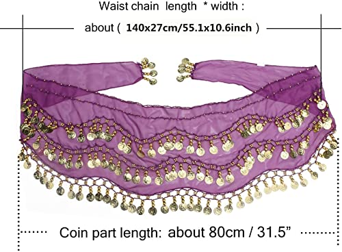 SamHeng Bufanda de cadera de danza del vientre con pulseras, gasa de danza del vientre Bufanda de baile Cadena de cinturón con monedas de oro para disfraz de rendimiento