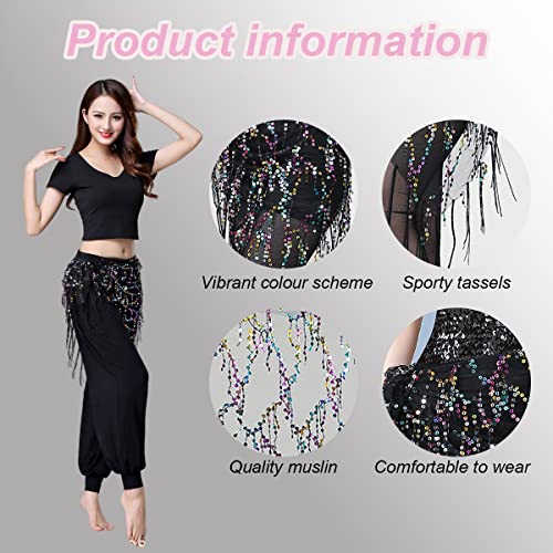 SamHeng Falda con borlas de Lentejuelas, Faldas de Danza del Vientre Rave Fringe Hip Bufanda Latin Dance Hula Hip Belt, Glitter Bohemian Skirt para Mujeres y niñas Festival Dance Performance