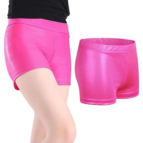 SamHeng Pantalones Cortos para Niñas para Danza Niña Cintura Elástica Metálico Brillante Pantalones Cortos de Ballet para Deportes Yoga Gimnasia Entrenamiento Rosa Rojo/120