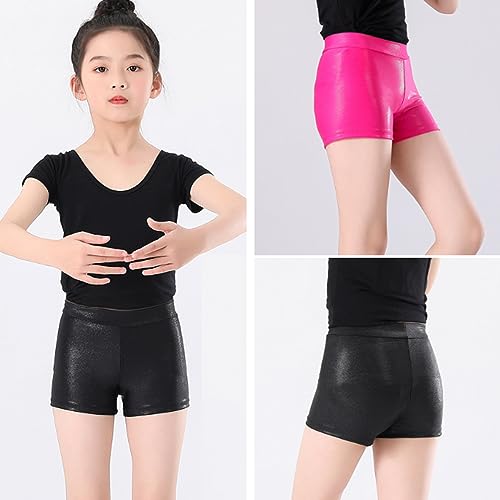 SamHeng Pantalones Cortos para Niñas para Danza Niña Cintura Elástica Metálico Brillante Pantalones Cortos de Ballet para Deportes Yoga Gimnasia Entrenamiento Rosa Rojo/110