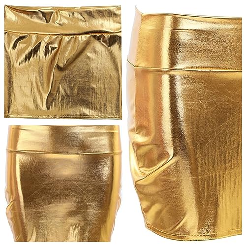 SamHeng Sexy Mujer Falda Corta Metálica de Cuero Elástico Bodycon Falda Lápiz de Discoteca Club Mini Falda Brillante de Danza Clubwear, Dorado