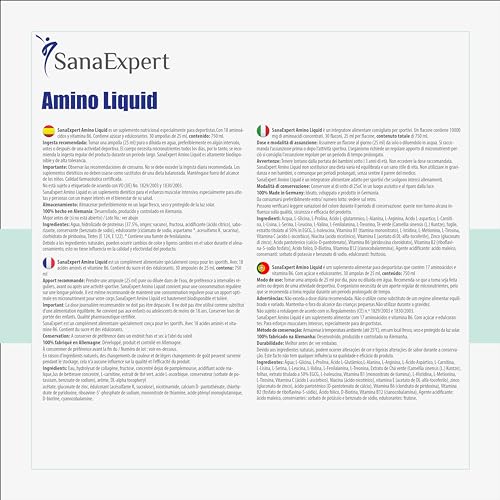 SanaExpert Amino Liquid | INTEGRADOR DE AMINOÁCIDOS PARA ATLETAS | BCAA, Vitamina B6, viales de 25 ml.