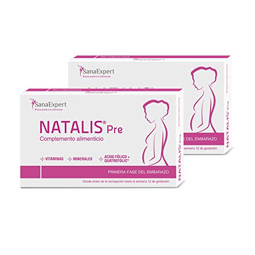 SanaExpert Natalis Pre pack X2| SUPLEMENTO PARA LA FERTILIDAD Y EL INICIO DEL EMBARAZO con Ácido Fólico, Quatrefolic, Hierro y Vitaminas (2).