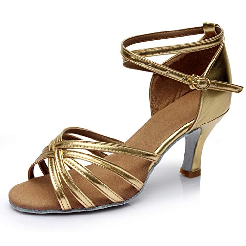 Sandalias de mujer de moda zapatos de baile baile latino salón de baile sandalias mujer zapatos mujer zapatos primavera tacón, dorado, 38 EU