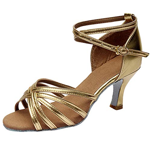 Sandalias de mujer de moda zapatos de baile baile latino salón de baile sandalias mujer zapatos mujer zapatos primavera tacón, dorado, 38 EU