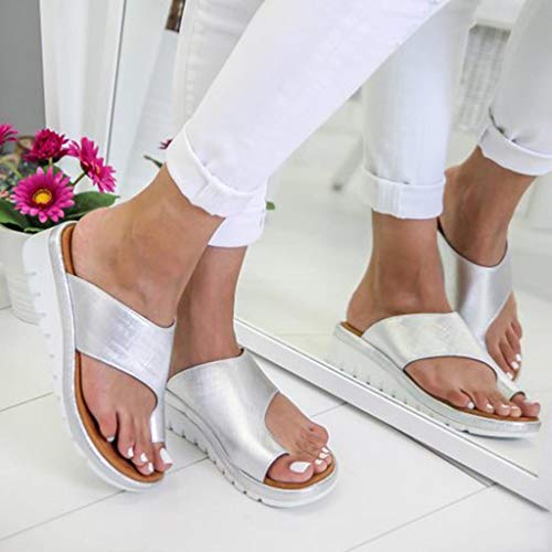 Sandalias Mujer Verano 2019 SHOBDW Sandalias Correctoras Juanetes Oferta Moda Pisos Cuñas Zapatos De Playa Con Punta Abierta Tobillo Zapatillas Sandalias Romanas Mujer Tallas Grandes(Plata,EU38)