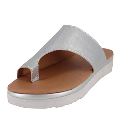 Sandalias Mujer Verano 2019 SHOBDW Sandalias Correctoras Juanetes Oferta Moda Pisos Cuñas Zapatos De Playa Con Punta Abierta Tobillo Zapatillas Sandalias Romanas Mujer Tallas Grandes(Plata,EU38)