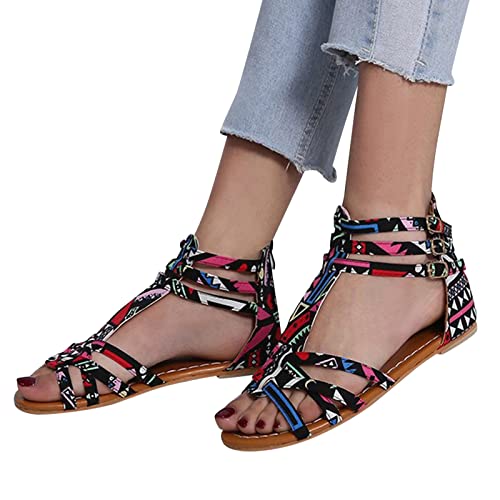 Sandalias Mujer Verano 2023 Romanas Zapatos Talla Grande Casual RomaHebilla Chanclas Cómodo y Transpirable Fondo Plano Informal Zapatillas y Chanclas Sandalias de Playa Bohemian Elegantes