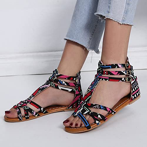 Sandalias Mujer Verano 2023 Romanas Zapatos Talla Grande Casual RomaHebilla Chanclas Cómodo y Transpirable Fondo Plano Informal Zapatillas y Chanclas Sandalias de Playa Bohemian Elegantes