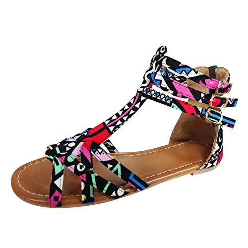 Sandalias Mujer Verano 2023 Romanas Zapatos Talla Grande Casual RomaHebilla Chanclas Cómodo y Transpirable Fondo Plano Informal Zapatillas y Chanclas Sandalias de Playa Bohemian Elegantes