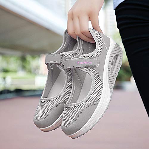 Sandalias para Mujer Malla Merceditas Plataforma Ligero Zapatillas Sneaker Casual Zapatos de Deporte Mocasines Negros Veran 41 EU