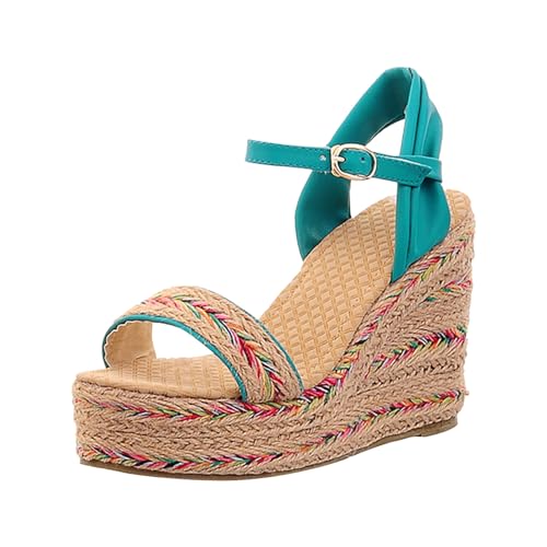 Sandalias romanas para mujer, con puntera abierta, transpirables, con correa de hebilla, parte inferior gruesa, talla 12, Blue, 38 EU