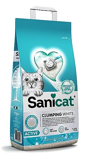 Sanicat - Arena para Gatos aglomerante Blanca - Jabon de Marsella | | Hecha de minerales Naturales con Control de Olor garantizado | 10 L de Capacidad