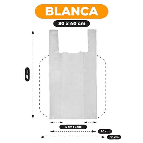 Sanjoma Chemical Solutions 200 Bolsas de Plástico Ecológicas con Asas Resistentes 30x40cm | Bolsas Reciclables Multiusos | Fuertes y Duraderas