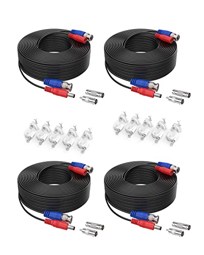 SANNCE 4Pcs BNC Cable 30m/100pies de Video para Fuente de Alimentación de Sistema Cámara de Vigilancia DVR CCTV Kit de Seguridad para Hogar (4pcs Negro)