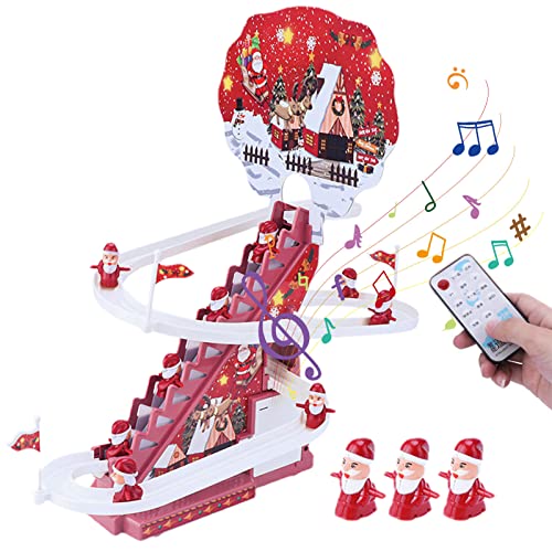 Santas Chasing - Juego de pistas de carreras eléctricas de juguete de escalera eléctrica para santas, diversión Santa Stair Climbing Toy para niños pequeños y sekemure