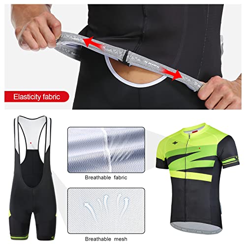 Santic Conjunto Ciclismo Hombre MTB Maillots Manga Corta Bodies Ropa Bicicleta Acolchado Culotes Transpirable Verde XL