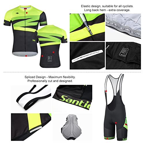 Santic Conjunto Ciclismo Hombre MTB Maillots Manga Corta Bodies Ropa Bicicleta Acolchado Culotes Transpirable Verde XL