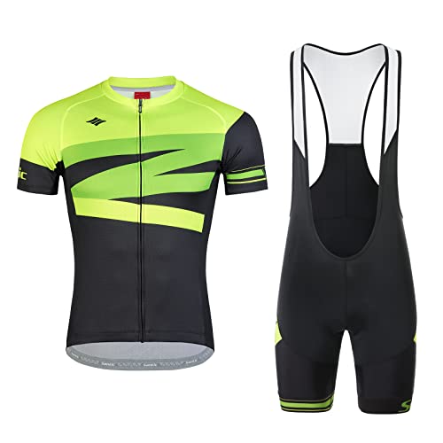 Santic Conjunto Ciclismo Hombre MTB Maillots Manga Corta Bodies Ropa Bicicleta Acolchado Culotes Transpirable Verde XL