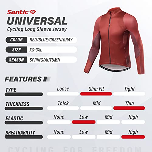 Santic Maillot Bicicleta Hombre Maillot Ciclismo con Mangas Largas con Bolsillos como Camiseta Interior en Invierno Rojo de Ladrillo EU XXL