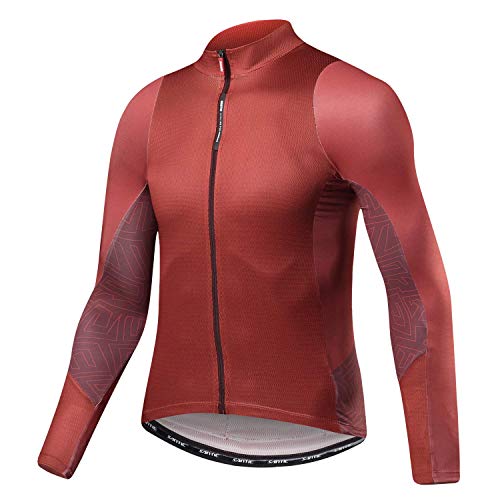 Santic Maillot Bicicleta Hombre Maillot Ciclismo con Mangas Largas con Bolsillos como Camiseta Interior en Invierno Rojo de Ladrillo EU XXL