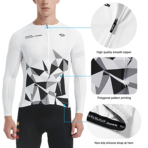 Santic Maillot Ciclismo Hombre Ropa Largas Camiseta Jersey Bicicleta MTB con Mangas Largas Blanco EU L