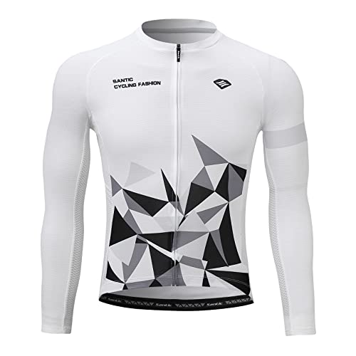 Santic Maillot Ciclismo Hombre Ropa Largas Camiseta Jersey Bicicleta MTB con Mangas Largas Blanco EU L