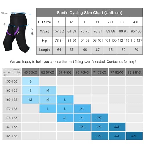 Santic Pantalones Cortos Ciclismo Mujer con Badana 3/4 Pantalon Bicicleta Mujer con Badana/Protecciones Violado EU L