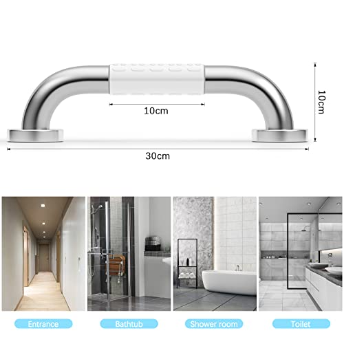 Sapphome Asa de Seguridad para Baño,Manija de la Ducha de Acero Inoxidable, Asa de Seguridad Antideslizante para la Bañera Manija para Niños, Discapacitado, el embarazo y Personas Mayores,Blanco, 30CM