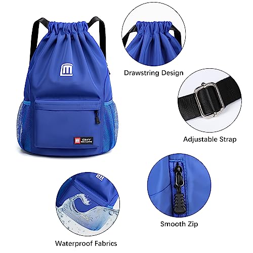 Sarsumir Mochila Cuerdas para Mujer Hombre, Impermeable Bolsa de Cuerdas Gran Capacidad Mochila Deportiva para Compras Yoga Deporte Viajes, Azul