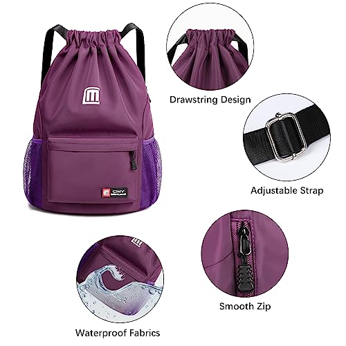 Sarsumir Mochila Cuerdas para Mujer Hombre, Impermeable Bolsa de Cuerdas Gran Capacidad Mochila Deportiva para Compras Yoga Deporte Viajes, Morado