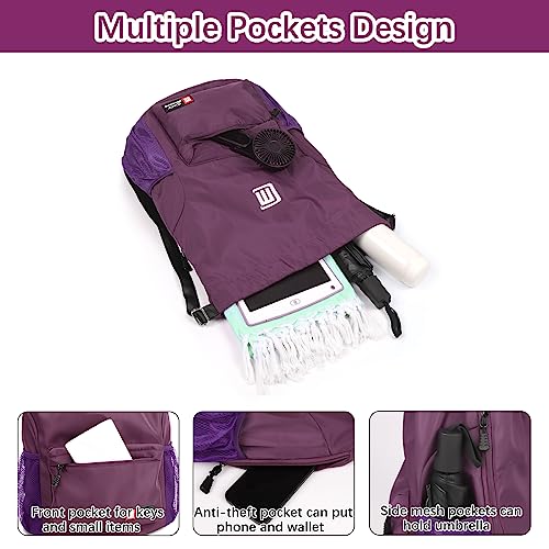 Sarsumir Mochila Cuerdas para Mujer Hombre, Impermeable Bolsa de Cuerdas Gran Capacidad Mochila Deportiva para Compras Yoga Deporte Viajes, Morado