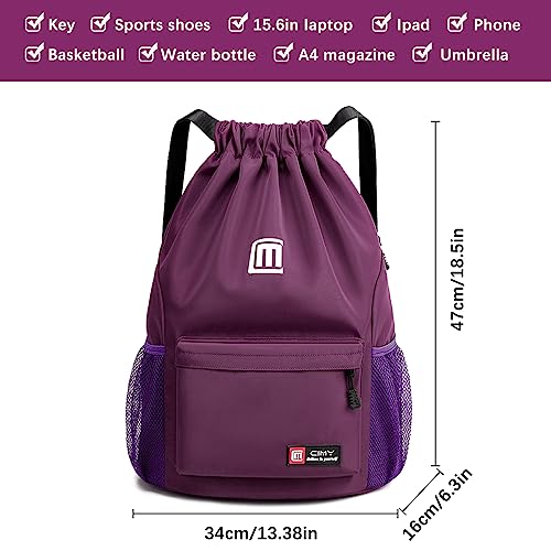 Sarsumir Mochila Cuerdas para Mujer Hombre, Impermeable Bolsa de Cuerdas Gran Capacidad Mochila Deportiva para Compras Yoga Deporte Viajes, Morado