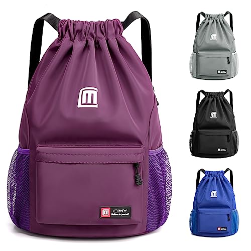 Sarsumir Mochila Cuerdas para Mujer Hombre, Impermeable Bolsa de Cuerdas Gran Capacidad Mochila Deportiva para Compras Yoga Deporte Viajes, Morado