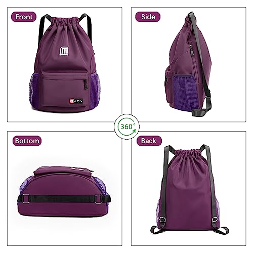 Sarsumir Mochila Cuerdas para Mujer Hombre, Impermeable Bolsa de Cuerdas Gran Capacidad Mochila Deportiva para Compras Yoga Deporte Viajes, Morado