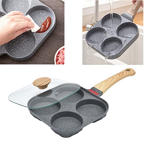 Sarten Huevo Frito y tortitas con Tapa y 4 Tazas Antiadherente con Tapa Sarten para Tortilla de Aluminio Olla para Desayuno Dividida, para estufa de gas y utensilios de cocina de inducción