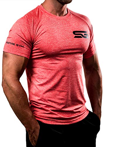 Satire Gym - Camiseta Ajustada Fitness Hombres/Ropa Deportiva de Secado rápido Hombre - Apta como Camiseta de Culturismo y Camiseta de Gimnasio Entrenamientos (Rojo Moteado, M)