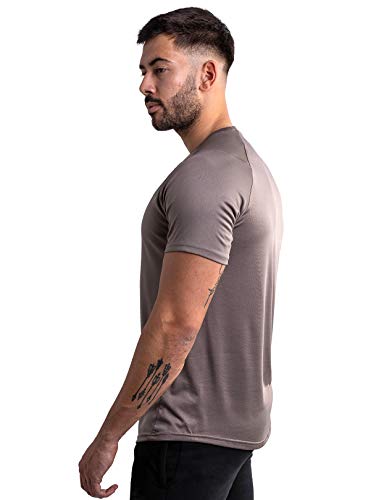 Satire Gym - Camiseta Deportiva Ajustada para Hombre/Camiseta Deportiva Estrecha y de Secado rápido, Camiseta Transpirable/Apta como Camiseta de Fitness y Culturismo.(Caqui, L)