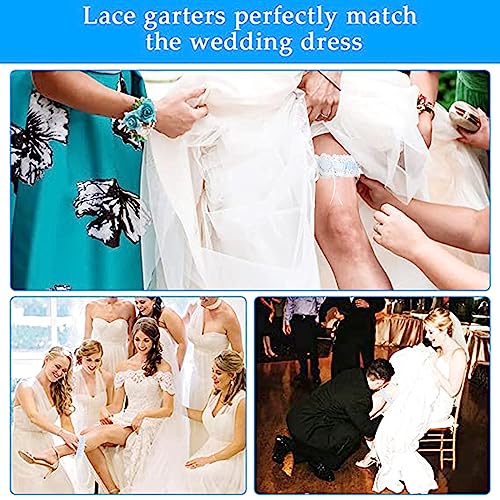 Satohom Liga para Novia Azul, Liga Nupcial Elástica, Accesorios de Vestidos de Novia, Liga de Encaje, Garter Boda- Novias Accesorios- para el Banquete de Boda (1Pcs),30-60cm