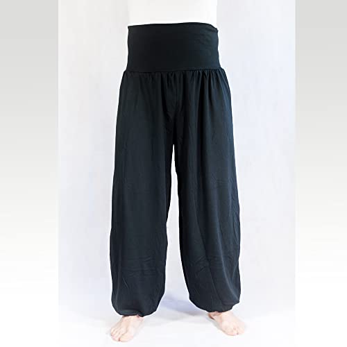 SAVARI | Pantalón Bombacho | Modelo Aladin | Pantalones Harem | con Estilo Oriental, Ancho, Largo y Cómodo | Ideal para Yoga | Mujer y Hombre | Lisos | Tallas Grandes Disponibles | Negro | Talla XXL