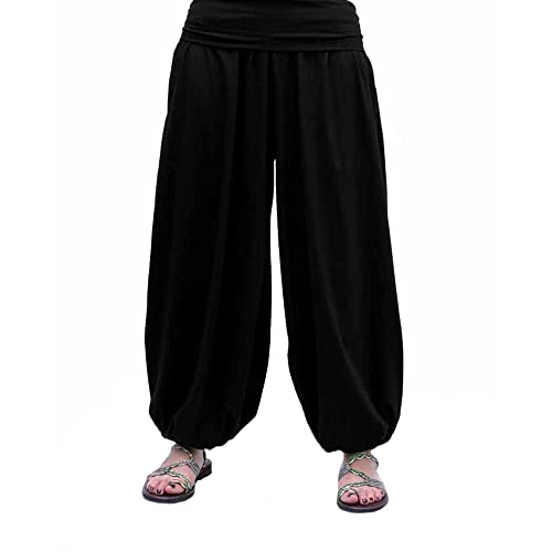 SAVARI | Pantalón Bombacho | Modelo Aladin | Pantalones Harem | con Estilo Oriental, Ancho, Largo y Cómodo | Ideal para Yoga | Mujer y Hombre | Lisos | Tallas Grandes Disponibles | Negro | Talla XXL