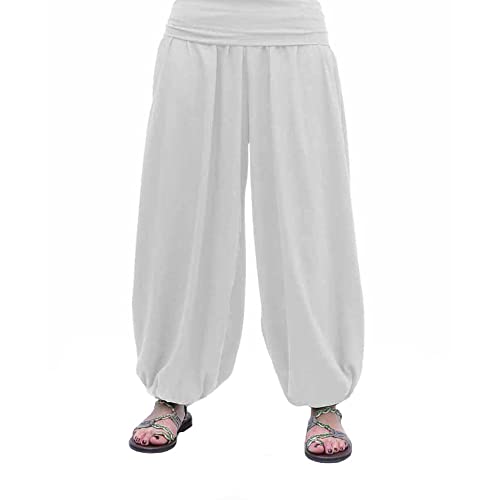 SAVARI | Pantalón Bombacho | Modelo Aladin | Pantalones Harem | con Estilo Oriental, Ancho, Largo y Cómodo | Ideal para Yoga | Mujer y Hombre | Lisos | Tallas Grandes Disponibles | Blanco | Talla XL