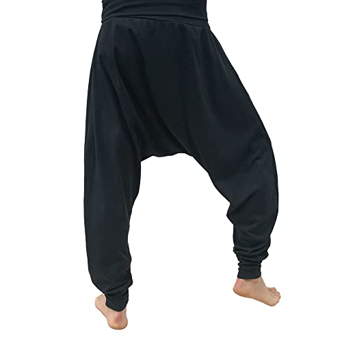 SAVARI | Pantalón Harem Turco | De Algodón Reciclado | Pantalones Bombachos Cagados | Anchos | Hippies| Sin Bolsillos | Mujer y Hombre | Unisex| Para Yoga y Thai Chi | Comodos| Color Negro | Talla XXL