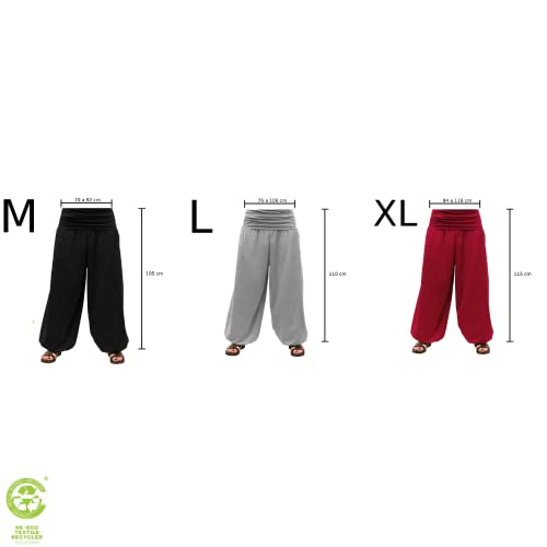 SAVARI | Pantalones Bombachos con Cintura Fruncida y Goma Elástica | Anchos | Algodón Reciclado | Pantalón Ideal para Casa, Yoga y Meditacion | Hombre y Mujer | Unisex | Lisos | Vino | Talla L