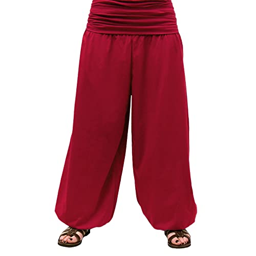 SAVARI | Pantalones Bombachos con Cintura Fruncida y Goma Elástica | Anchos | Algodón Reciclado | Pantalón Ideal para Casa, Yoga y Meditacion | Hombre y Mujer | Unisex | Lisos | Vino | Talla L