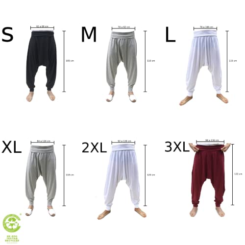 SAVARI | Pantalones Harem | Modelo Relax | Primavera y Otoño | con Bolsillos | Tiro Bajo | Cintura y Piernas Anchas | Pantalón para Casa, Yoga, Pilates y Fitness | Mujer y Hombre | Blanco | Talla M