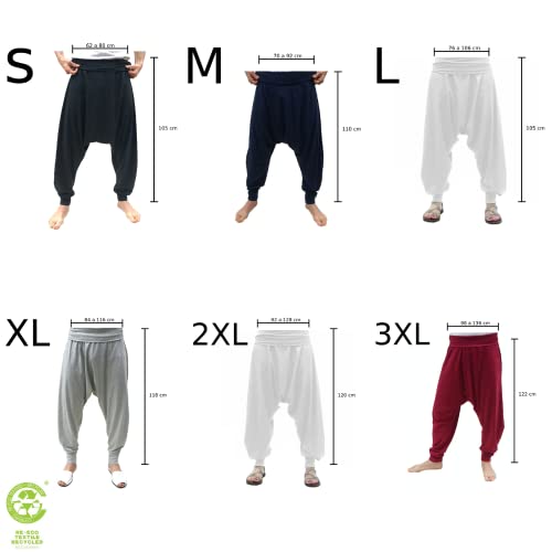 SAVARI | Pantalones Harem Sin Bolsillos | Étnico | Comodos | Pantalón Ideal para Yoga, Pilates y Danza | Unisex | Tiro Bajo y Cintura Ancha | Lisos | Tallas Grandes Disponibles | Blanco | Talla XXL